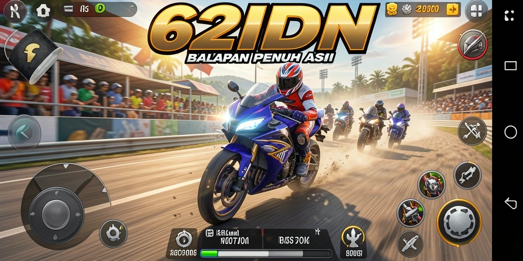 Screenshot menunjukkan aksi balapan motor yang mendebarkan.
