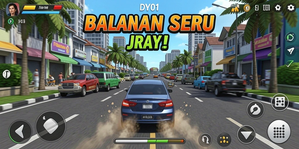 Tampilan gameplay DY01 dengan balapan seru di jalan raya.