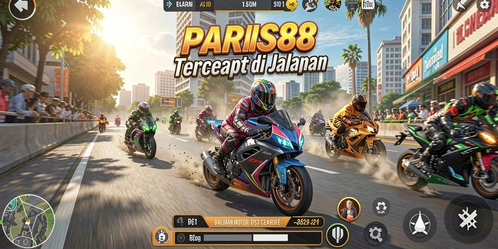 Tampilan gameplay balapan motor yang mendebarkan dan penuh aksi.