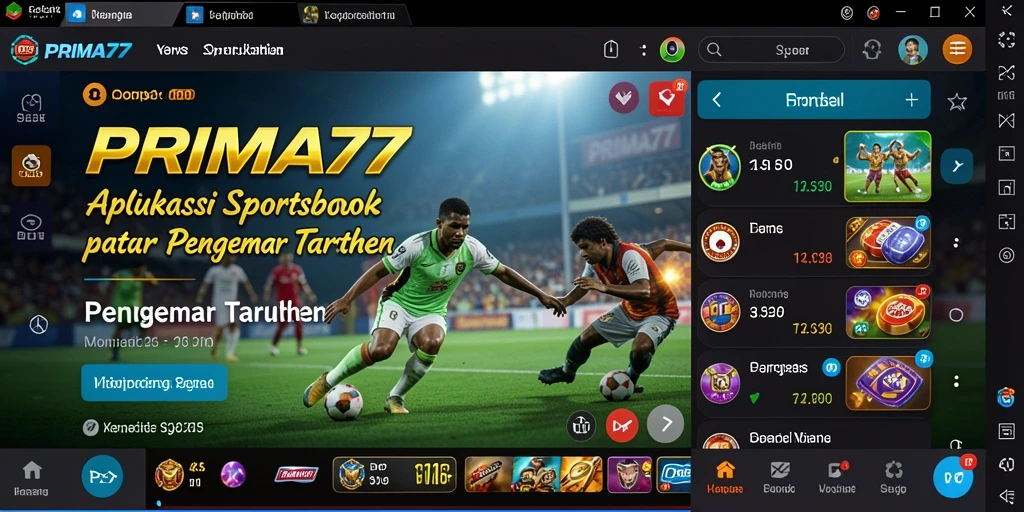 Tampilan menarik dari gameplay aplikasi PRIMA77 untuk taruhan olahraga.