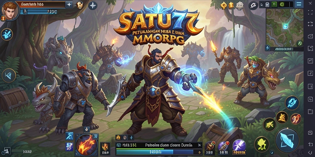 Screenshot utama SATU77 menunjukkan aksi mendebarkan di dunia MMORPG yang imersif.