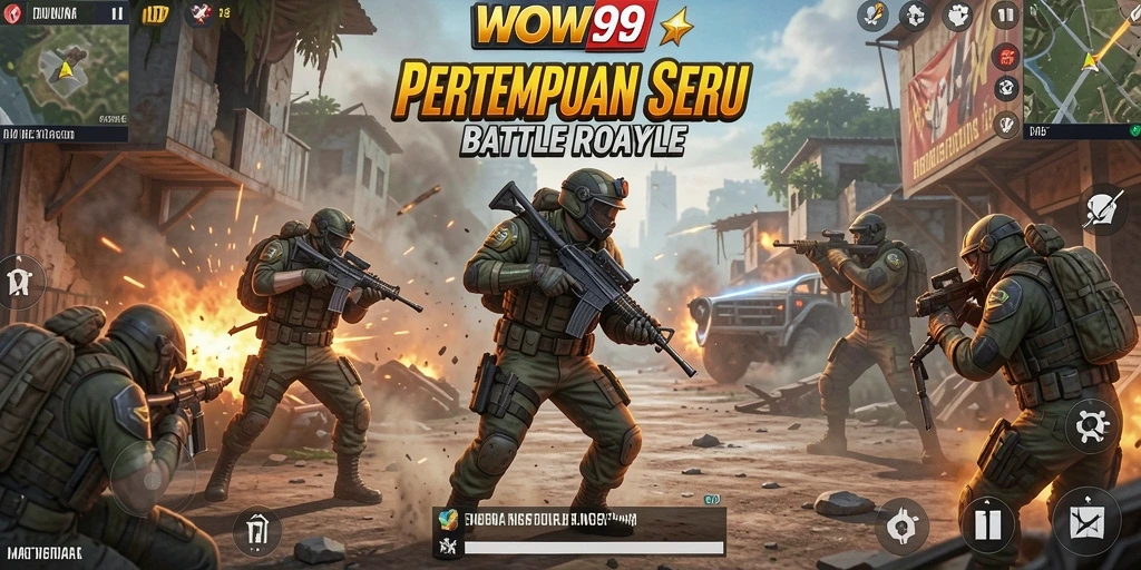 Tangkapan layar gameplay WOW99 menampilkan aksi pertempuran Battle Royale yang mendebarkan.