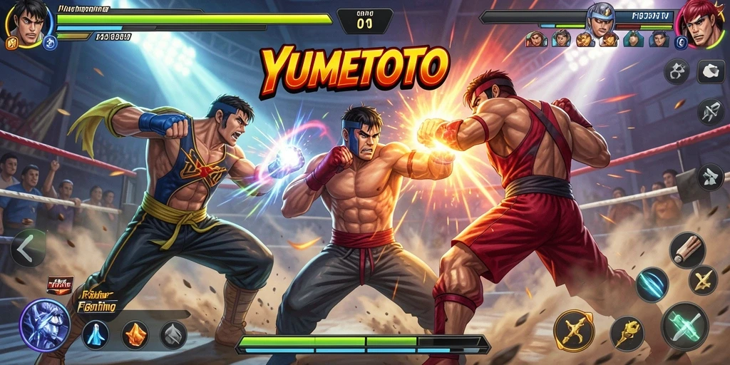 Gameplay seru YUMETOTO dengan pertarungan yang intens.