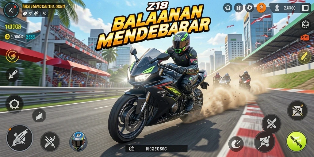 Gameplay mendebarkan Z18 dengan sepeda motor balapan.